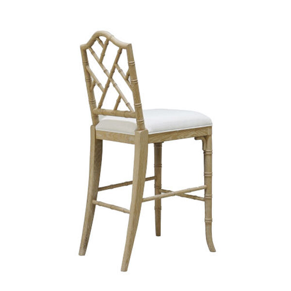 Annette Cerused Oak White Linen Chippendale Style Bamboo Counter Stool, image 2